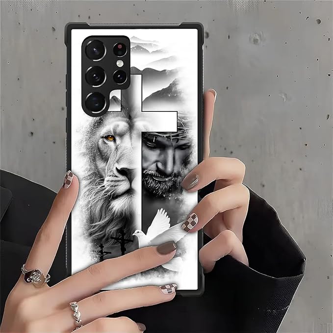 for Samsung Galaxy S22 Ultra Case, Lion Cross Jesus Christ Dove Pattern Graphic - Image 7