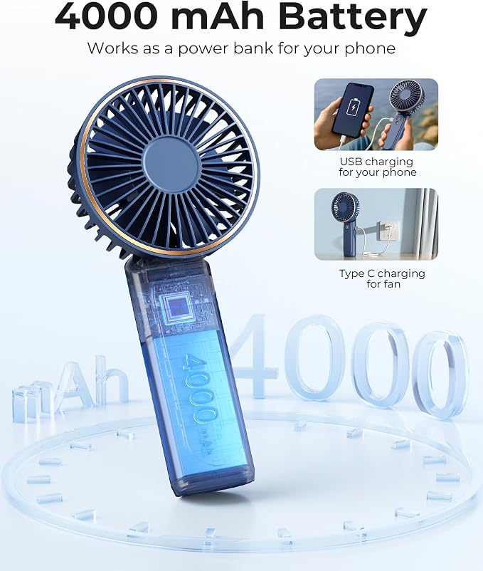 TUNISE Portable Handheld Fan, Portable Fan Rechargeable, 180° Adjustable - Image 4