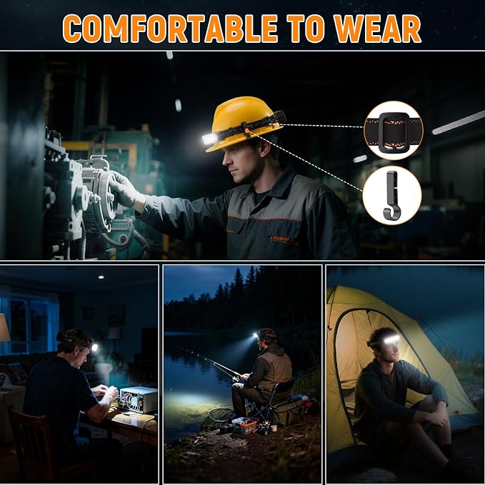 Rechargeable Headlamp High Lumen, 230° Wide Beam 1800 Lumen Super Bright Head - Image 6