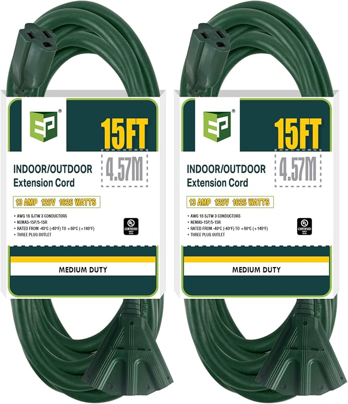 EP 2 Pack 15 Ft Outdoor Extension Cord by ENERGYPRO