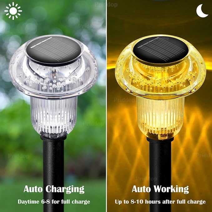 Priddop Solar Lights Outdoor Pathway Waterproof 8 Pack Warm White LED Acrylic - Image 2