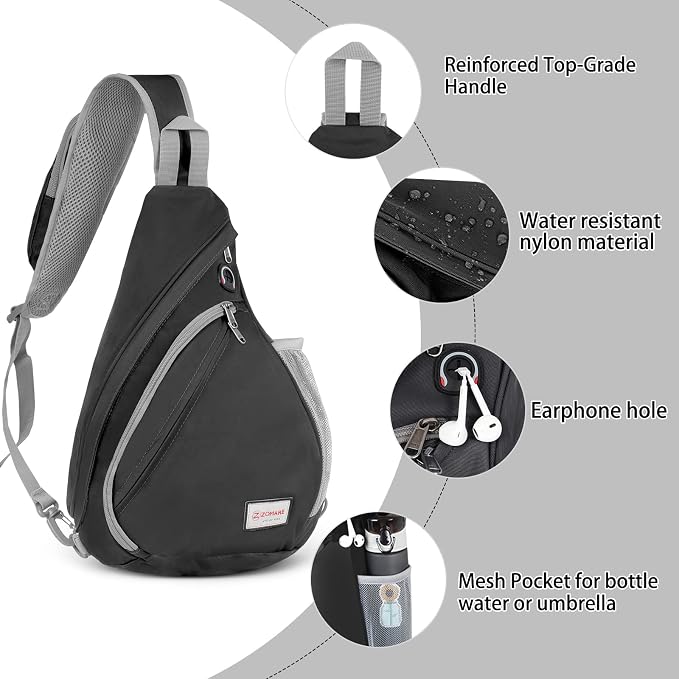 ZOMAKE Sling Bag, Small Crossbody Sling Backpack, Water Resistant Shoulder - Image 3