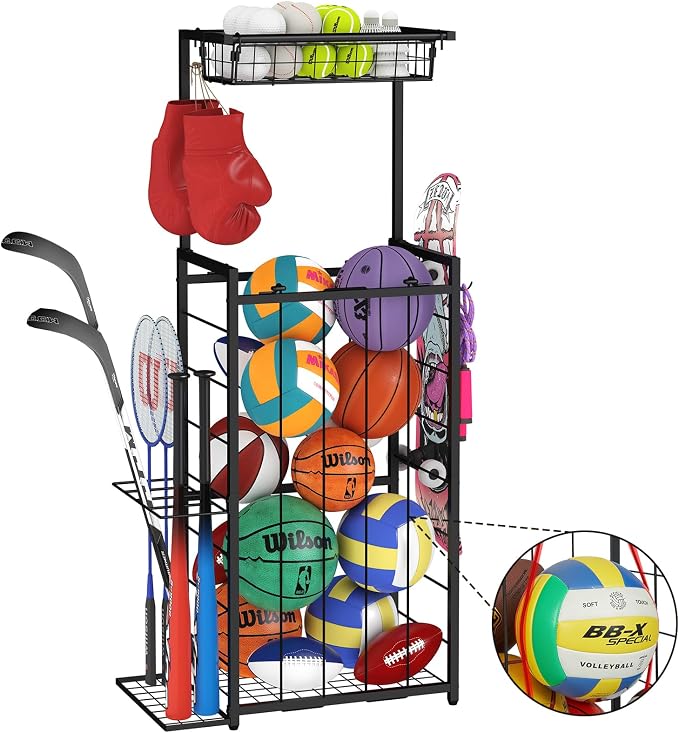 Sports Equipment Organizer, Small Garage Ball Storage Rack by NuoyuanShen