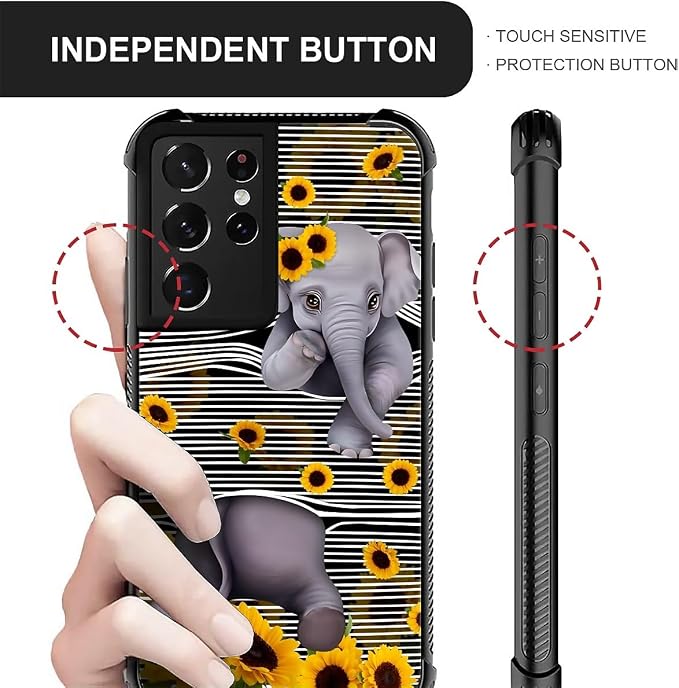 for Samsung Galaxy S21 Ultra Case, Cute Little Elephant Sunflower White Line - Image 5