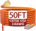 50 FT 14/3 Extension Cord Outdoor, Heavy Duty Weatherproof & Flame Retardant by Skrizcable