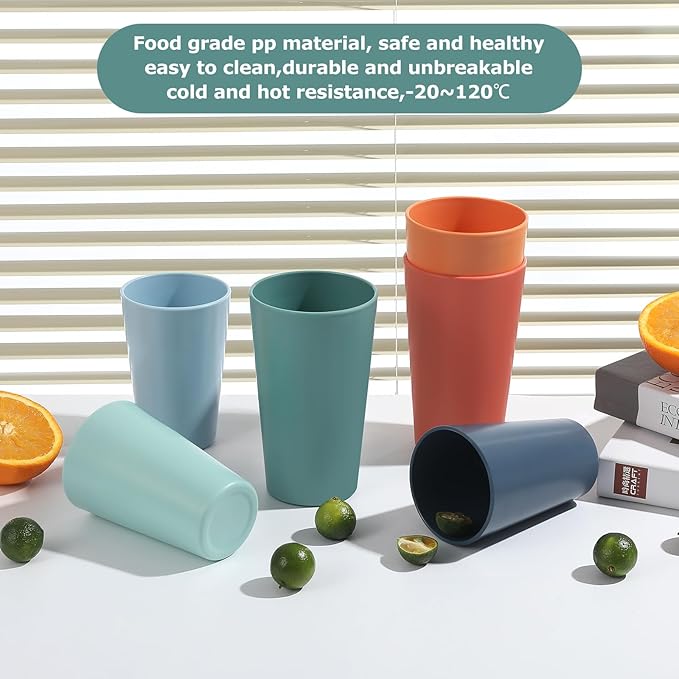 HEYCOME 24 Pcs Unbreakable Plastic Cups Set, 20 oz Reusable Plastic Cups - Image 3