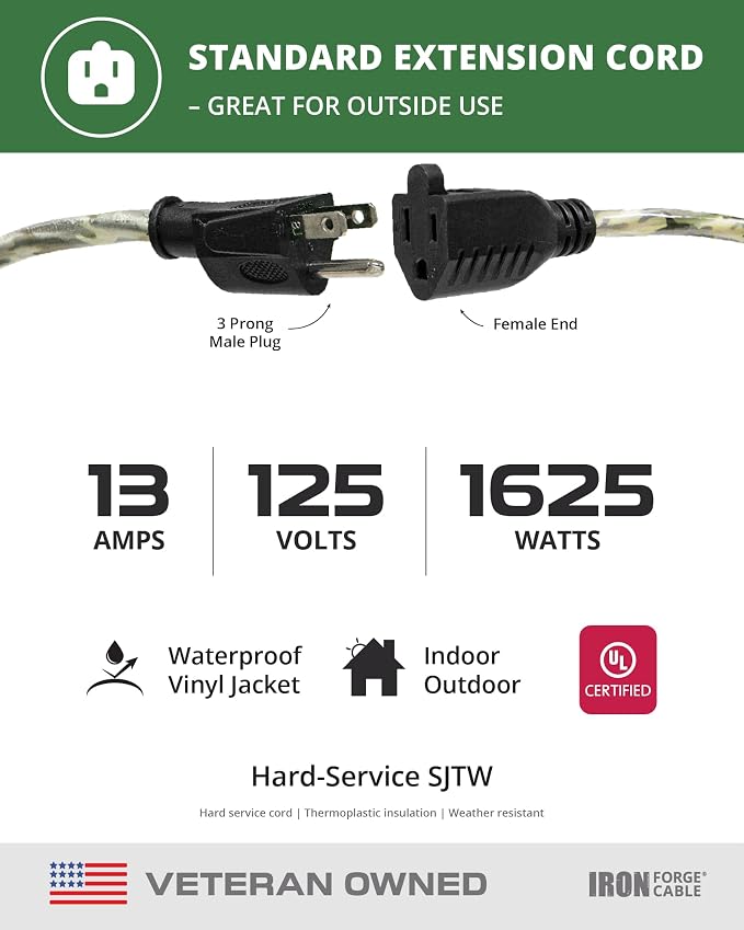 Iron Forge Cable Camo Outdoor Extension Cord 50 ft, 16/3 SJTW 50 Foot - Image 2