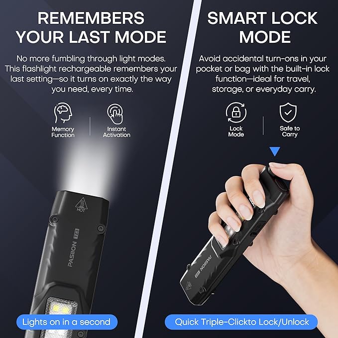 EDC Tactical Flashlight, Flat Flashlights Rechargeable, Dual-Switches LED Small - Image 5