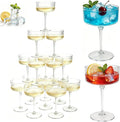 PLULON 12 Pcs Clear Martini Glasses Set 10 Oz Plastic Ribbed Coupe Glass by PLULON