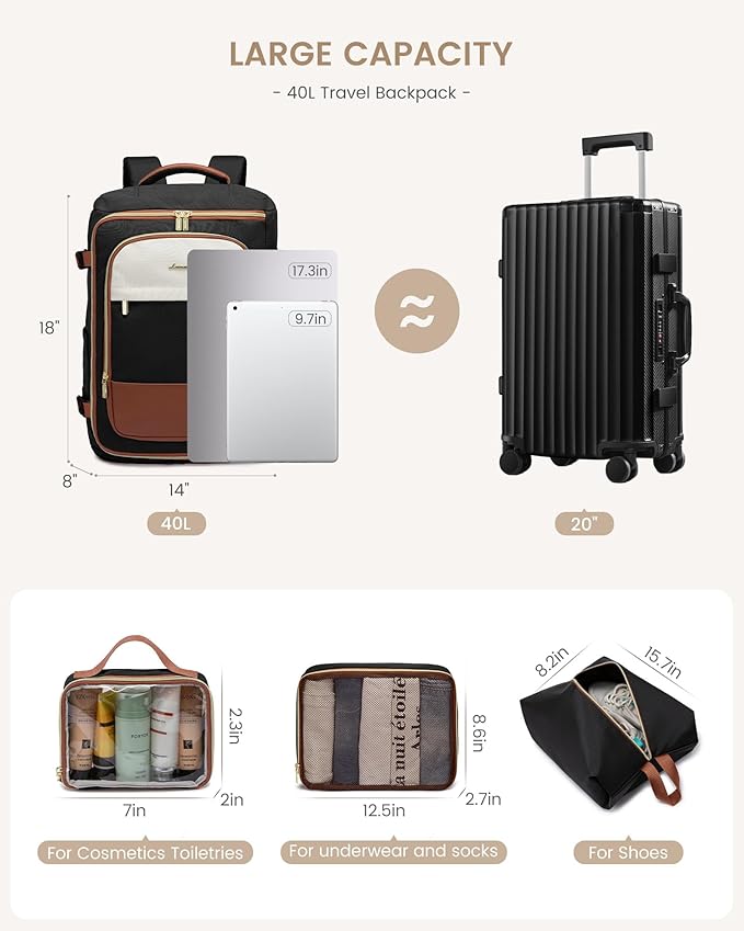 LOVEVOOK 40L Travel Backpack Carry on Flight Approved, Personal Item Bag - Image 4