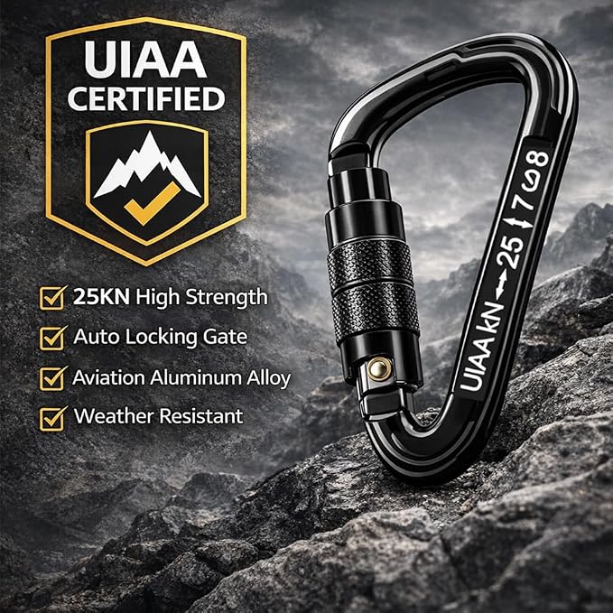 Auto Locking Carabiner Heavy Duty Carabiner 25kN UIAA Certified Climbing - Image 7