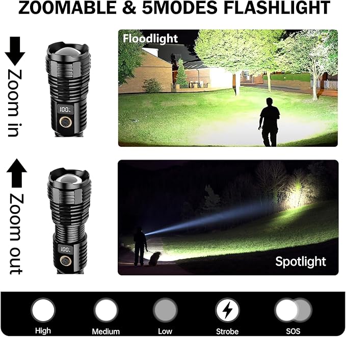 Flashlights High Lumens Rechargeable, 000LM LED Super Bright Flash Light - Image 2