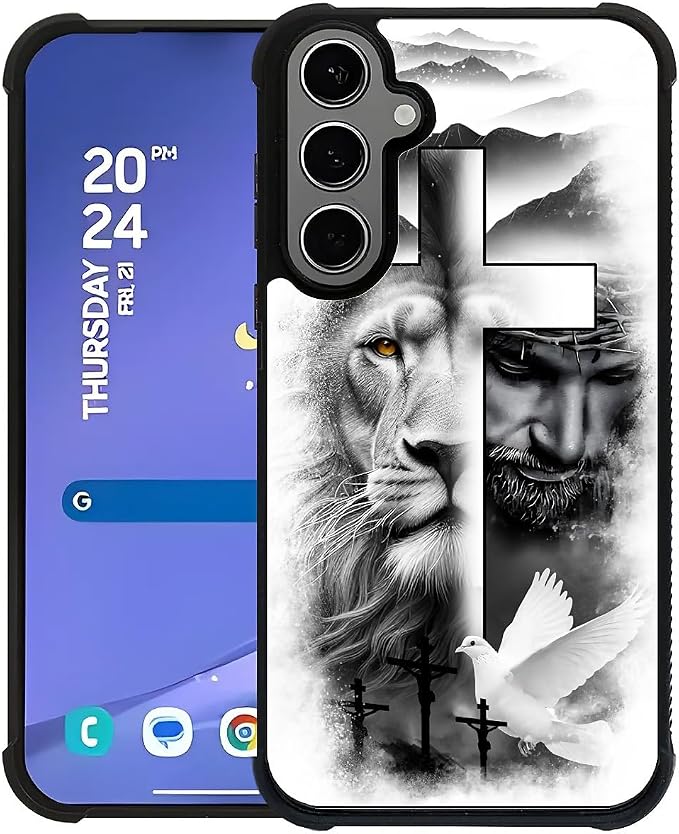for Samsung Galaxy S24 S25 Plus Case, Lion Cross Jesus Christ Dove Pattern by FKBRCL4U
