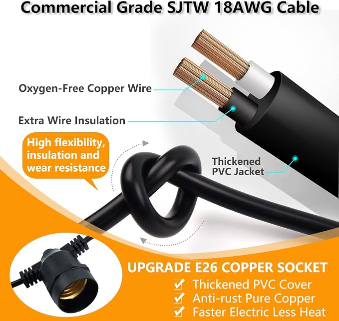 2 Pack x 27Ft Outdoor String Lights, S14 LED, IP65 Waterproof, Connectable - Image 5