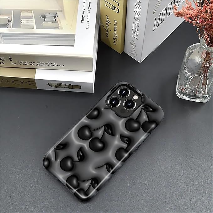for iPhone 16 Pro Case, HL2 Cute Cool Cherry Black Hybrid 2 Layer Hard Shell - Image 5
