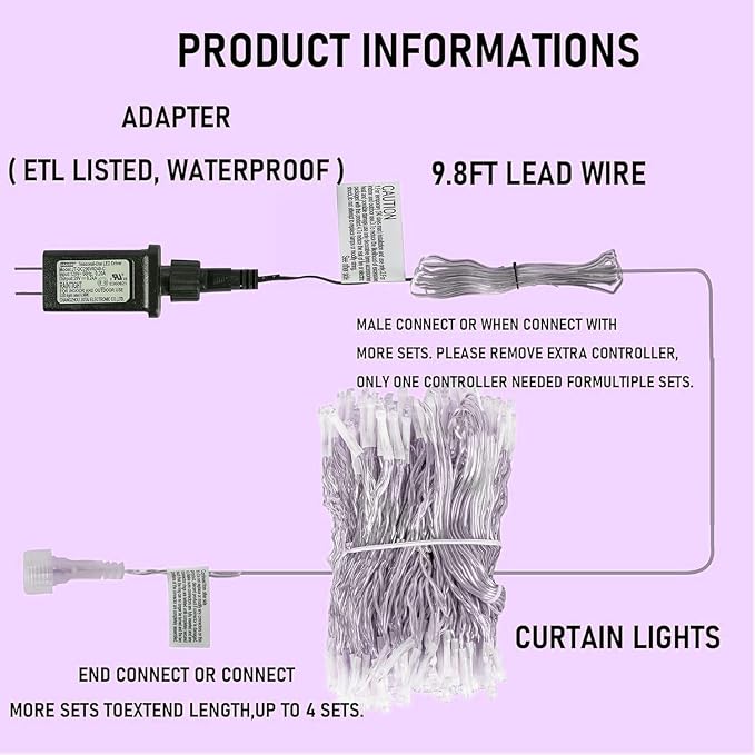 Dazzle Bright 300 LED Christmas Curtain String Lights, Halloween Fairy Lights - Image 5