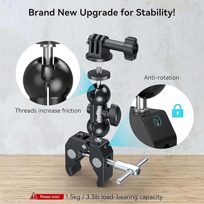 SMALLRIG Super Camera Clamp Mount, Double Ball Head Magic Arm Adapter, - Image 2