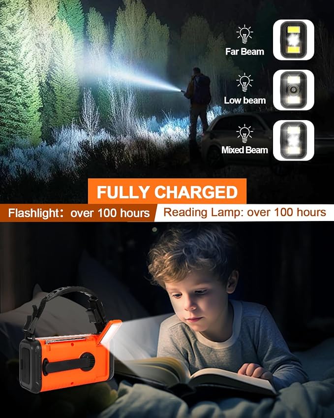 Emergency Crank Radio, 20000mAh / 74000mWh Solar Hand Crank Weather Radio - Image 4