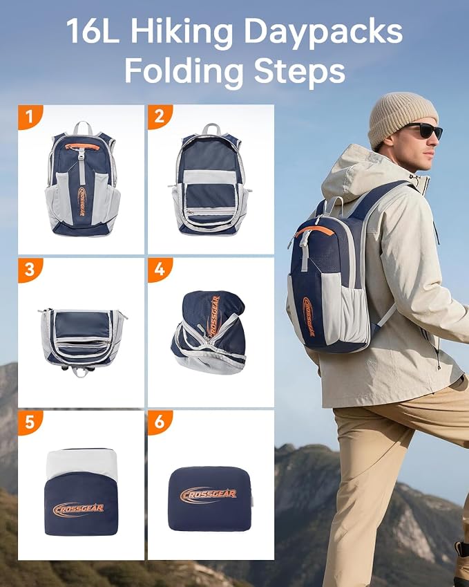 16L Small Hiking Backpack, CROSSGEAR Lightweight Waterproof Foldable Backpack - Image 5