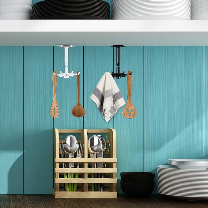 4 Pieces 360 Rotating Folding Hook Multi-purpose Hanging Utensil Holder Hook - Image 7
