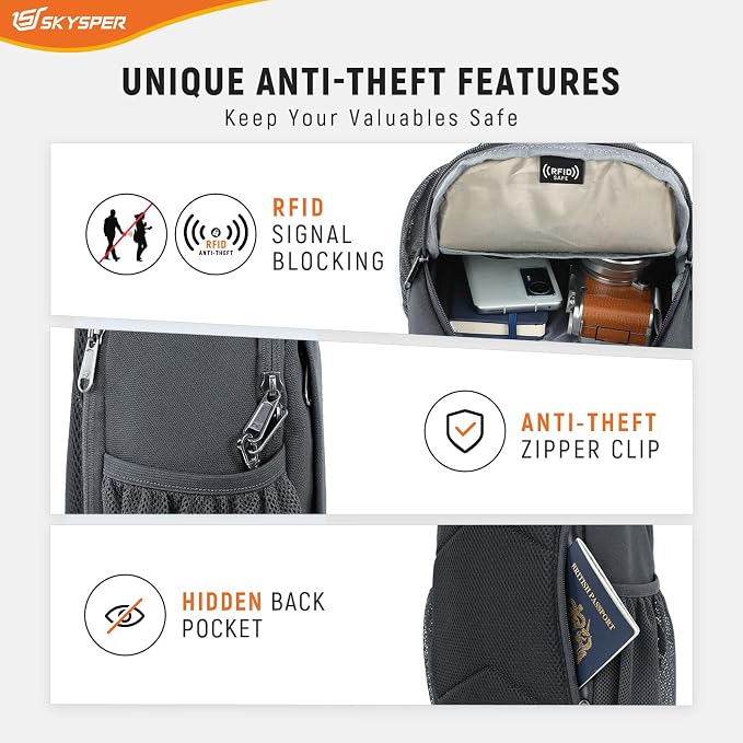SKYSPER Sling Bag RFID Cross Body Bag Recycled Crossbody Backpack Travel Daypack - Image 3