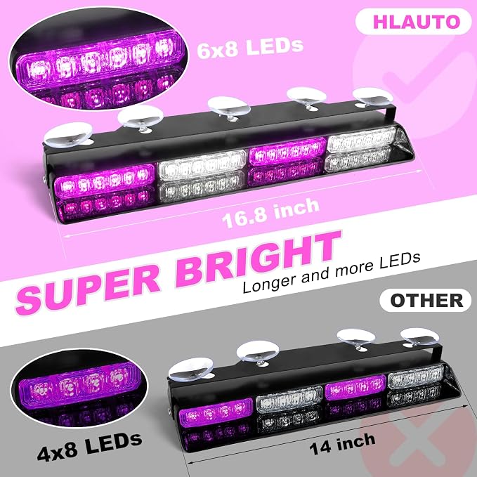 HLauto 604N Emergency Dash Strobe Lights: 2x16.8 inch Purple White Security - Image 2