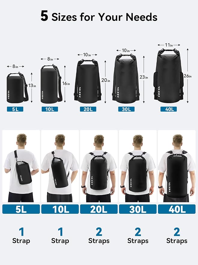 HEETA Waterproof Dry Bag for Women Men, 5L/10L/20L/30L/40L Roll Top Lightweight - Image 2