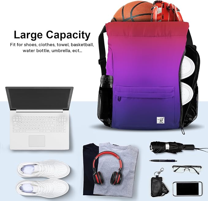 Drawstring Backpack with Mesh Pockets String Gym Bag Sackpack Sandproof Water - Image 2
