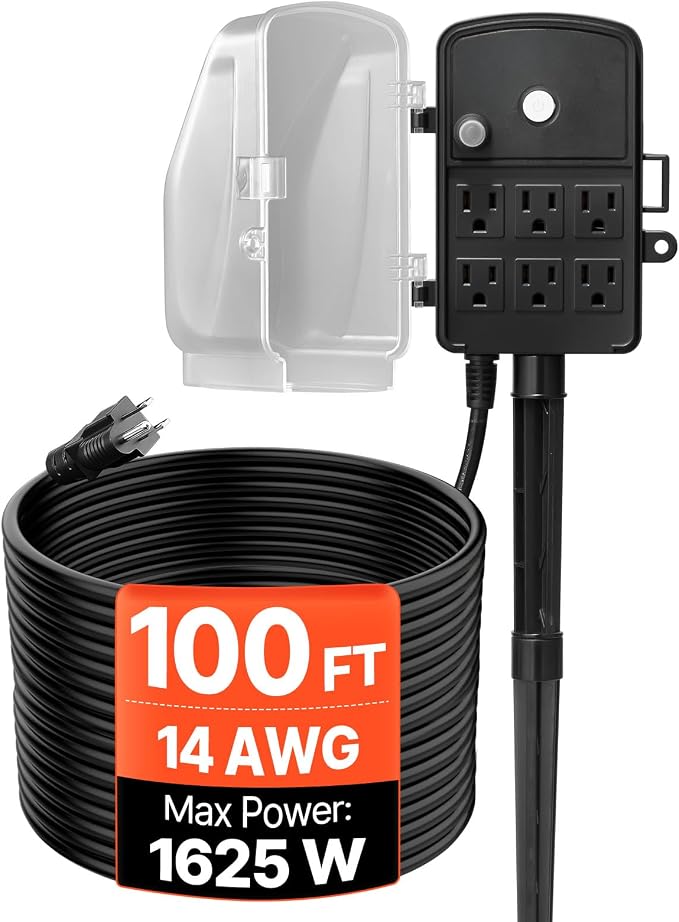 VEVOR Outdoor Power Stake Waterproof, 100 FT Extension Cord, Outdoor Power Strip by VEVOR