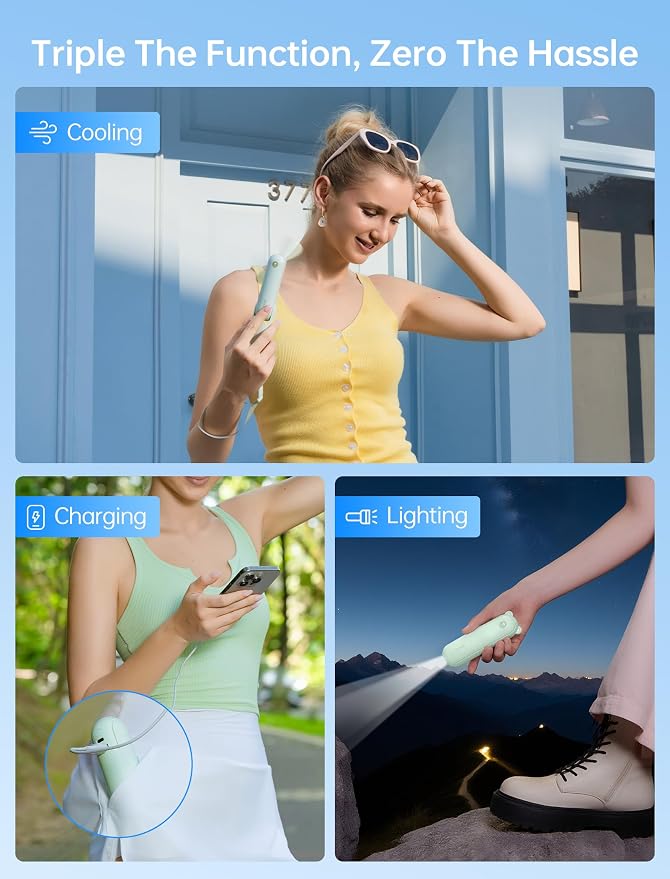 JISULIFE Handheld Mini Fan, 3 IN 1 USB Rechargeable Portable Fan - Image 2