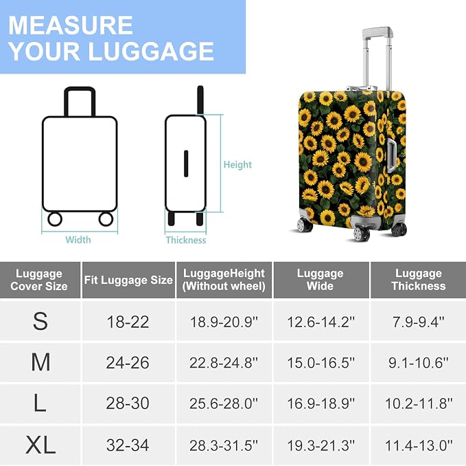 ANNA QUEEN Sunflowers Travel Luggage Cover -Stretchable Airplane Suitcase - Image 7