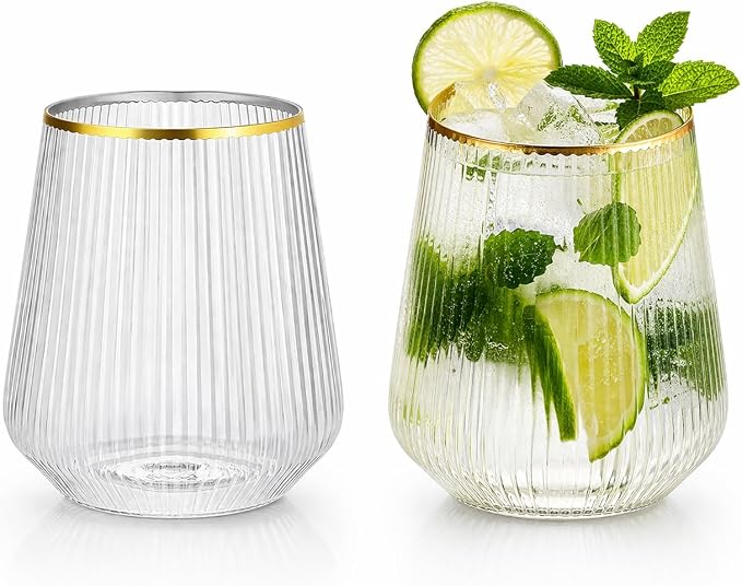 40 count 12 Ounce Ribbed Cups Origami Unbreakable Stemless Plastic Wine by Oojami