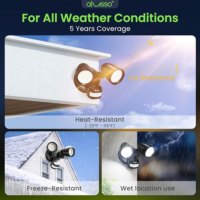ALUSSO Motion Sensor Outdoor Lights Metal Heads, 30W 3600LM Flood Lights - Image 9