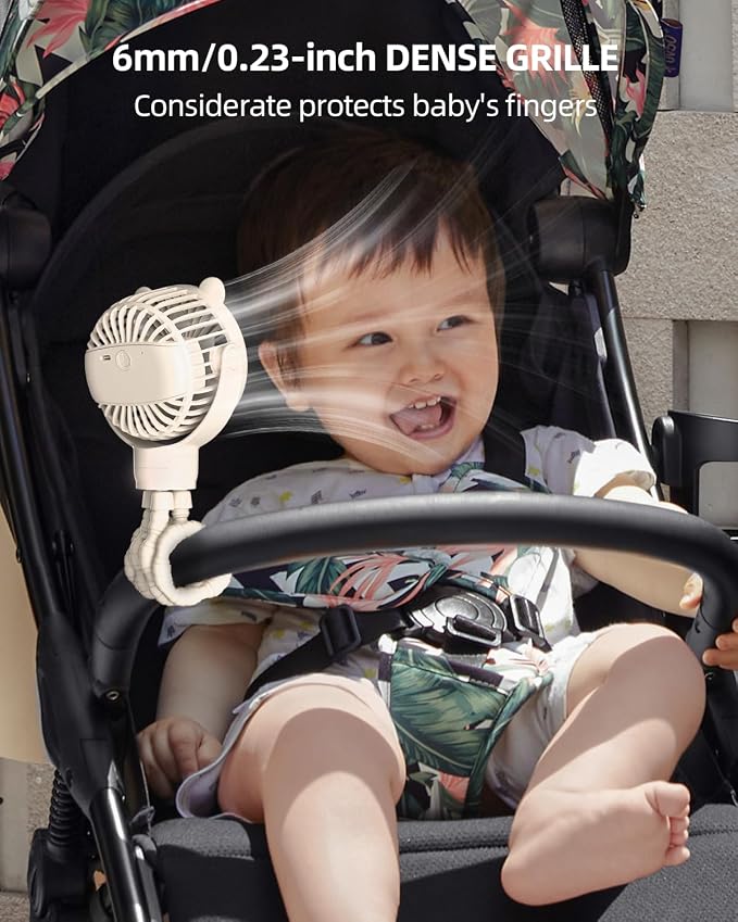 buywoo Portable Stroller Mini Fan, Small Rechargeable Personal Cooler w/ 360° - Image 2