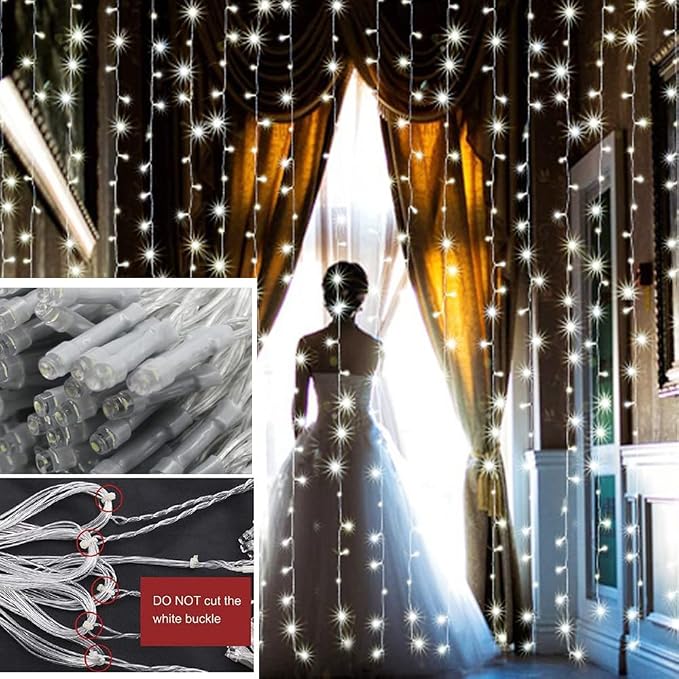 Solhice LED Curtain Lights Outdoor 20ft x10ft Cool White, 600 LED String Lights - Image 8