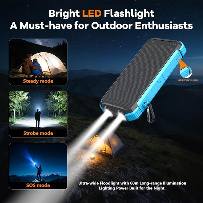ERRBBIC Solar Charger Power Bank 20000mAh, Portable Wireless Charger, 15W Fast - Image 4