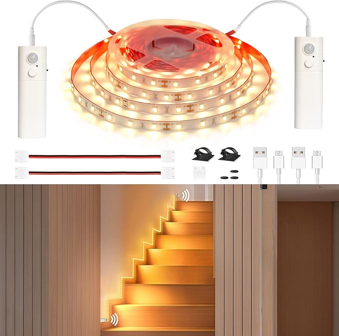 WOBANE Dual Motion Sensor Under Bed Lights, Rechargeable 16.4ft LED Light Strip - Image 7