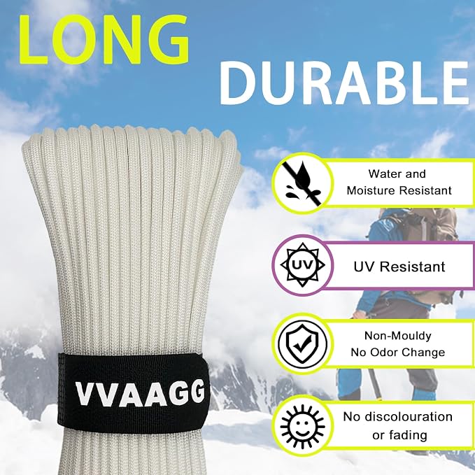 VVAAGG 1000 White Paracord 200FT Utility Parachute Cord 4mm Nylon String12 - Image 3