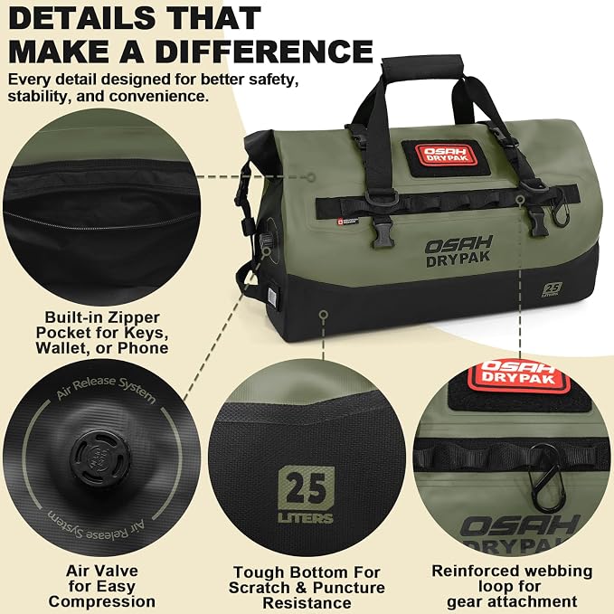 OSAH DRYPAK Waterproof Duffel Bag 25L/40L/60L – Heavy-Duty Motorcycle Tail Bag - Image 4