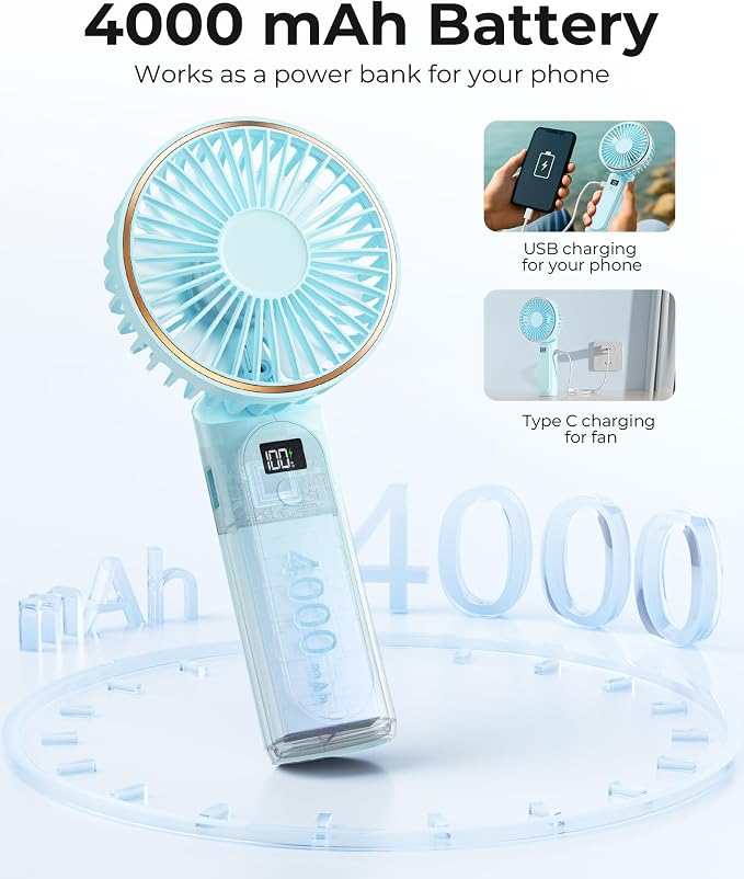 TUNISE Portable Handheld Fan, 180 Adjustable, 6 Speed Wind, USB Rechargeable - Image 4