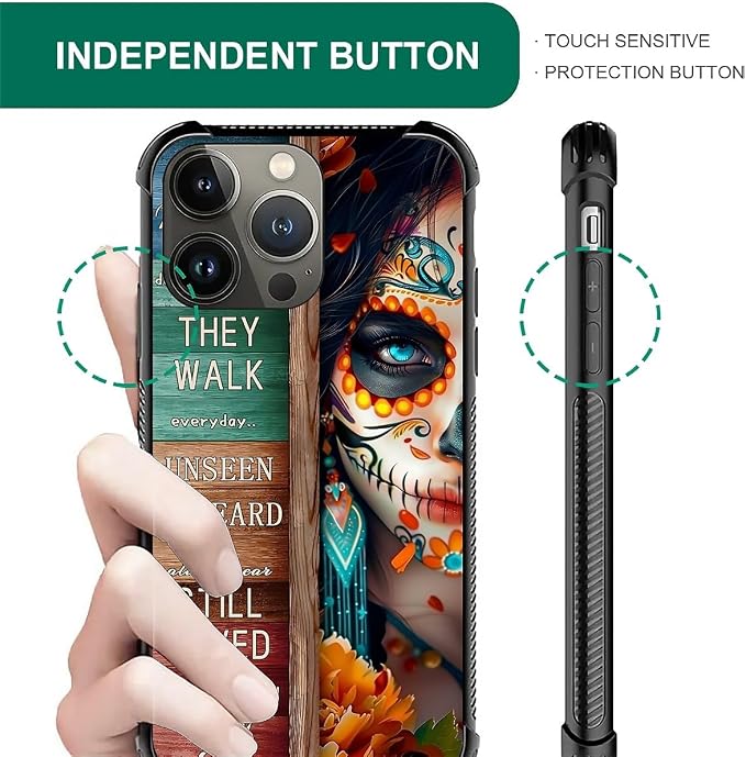 for iPhone 13 Pro Max Case, Sugar Skull Day of Death Halloween Pattern Graphic - Image 6