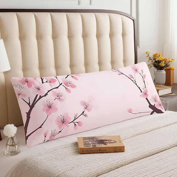 Couch Pillows Decorative Body Pillow Cover Cherry Blossom, Japanese Cherry Pink - Image 3