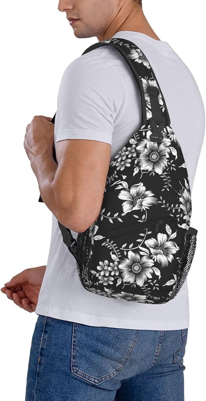 Black White Flowers Crossbody Sling Bag - Image 7