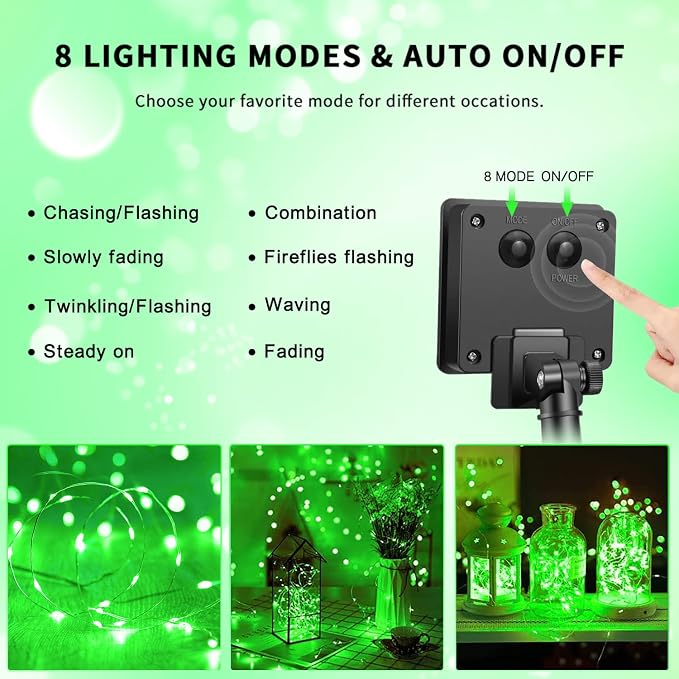 JMEXSUSS 4 Pack Green Solar Christmas Lights, Total 400 LED 132FT Solar String - Image 5