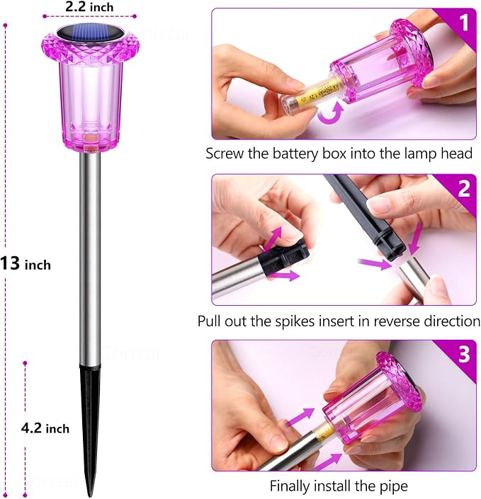 Solar Pathway Lights Gift for Mom 10 Pack Pink Solar Lights Outdoor Waterproof - Image 5
