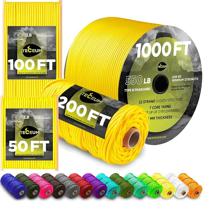 TECEUM 5/32" Paracord Rope 1000 – 1000ft / 200ft / 100ft / 50ft – Tactical by TECEUM