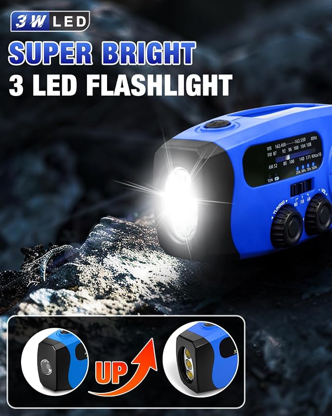 Emergency Hand Crank Radio Emgykit - 2000mAh/7400mWh AM/FM/NOAA Solar Hand - Image 2