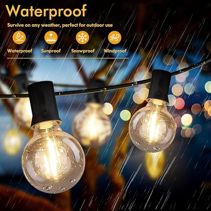60FT Outdoor String Lights Waterproof, Bright 2700K LED Patio Lights String - Image 3