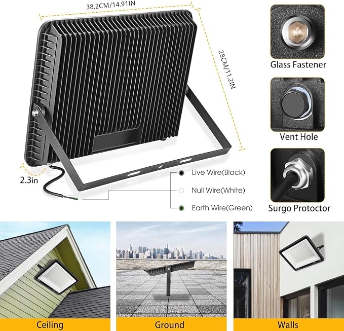 XYCN 2 pack 300W LED Flood Light, Super Bright 42, 500LM 5000K Daylight IP66 - Image 3