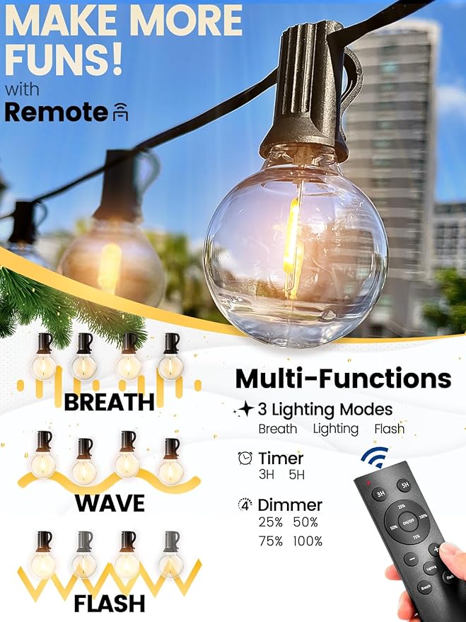 Outdoor String Lights with Remote 50FT - Image 3
